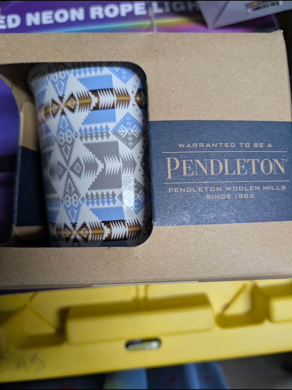 Pendleton Aztec Pattern Ceramic Mug - Blue, Gray & Gold